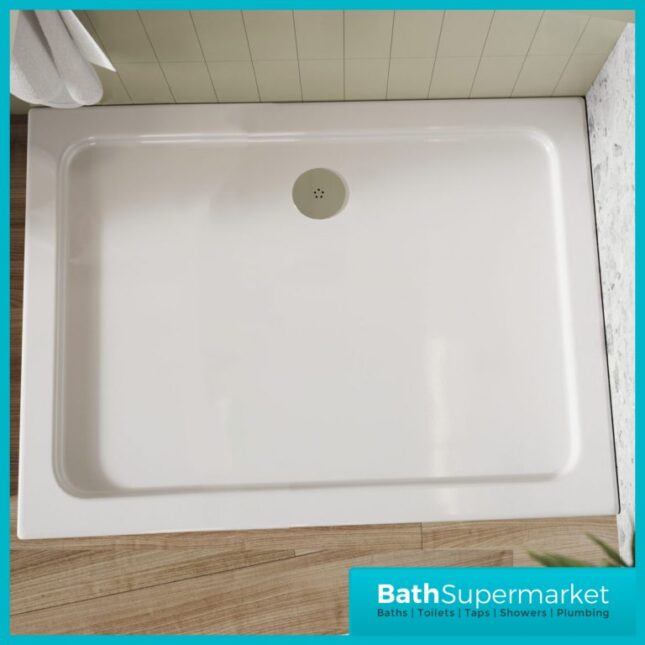 Shires White Rectangular Slim Height Shower Tray With Chrome Waste 1700mm x Various Widths