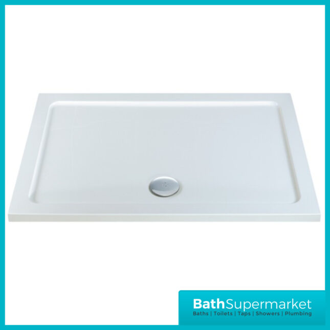 Shires White Rectangular Slim Height Shower Tray With Chrome Waste 1700mm x Various Widths