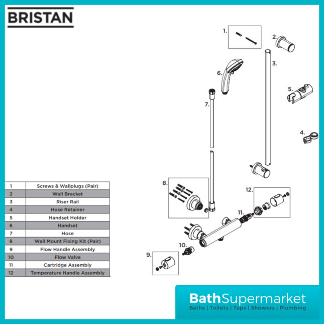 Bristan Frenzy Chrome Thermostatic Bar Shower With Multi Function Handset Kit