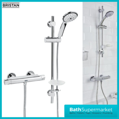 Bristan Artisan Chrome Thermostatic Bar Valve Multi Function Riser Rail Handset Shower