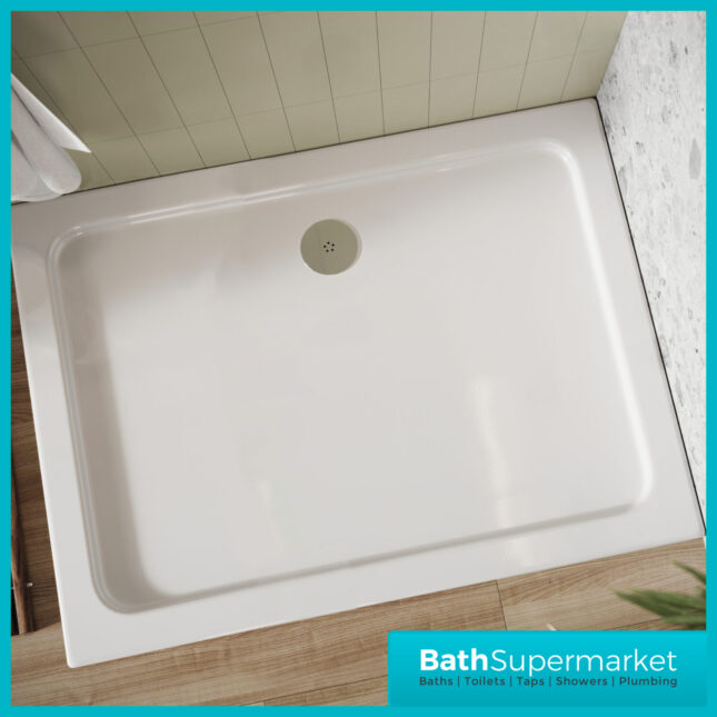 Shires White Rectangular Slim Height Shower Tray With Chrome Waste 1100mm x 800mm