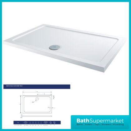 Shires White Rectangular Slim Height Shower Tray With Chrome Waste 1700mm x Various Widths
