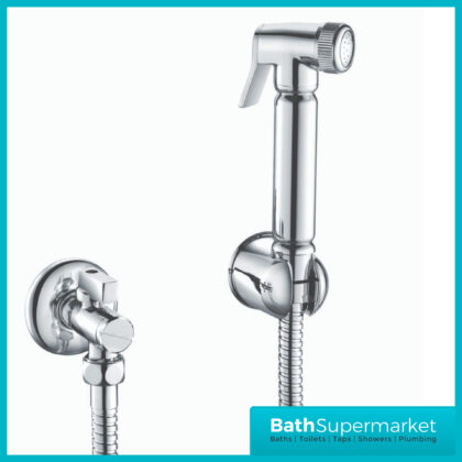 Sognare Chrome Round Douche Shower Handset Flexi Hose Holder & Outlet Elbow Mixer Kit