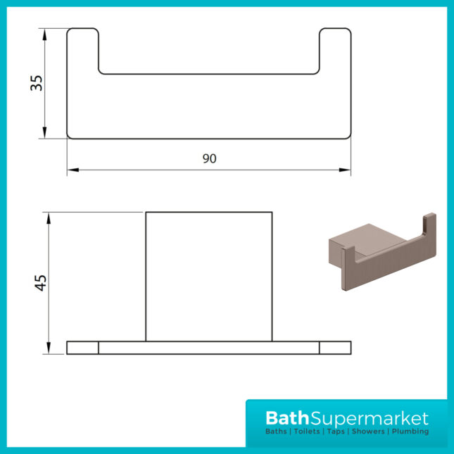 Sognare Como Curved Square Brushed Bronze Wall Mounted Bathroom Rail Holder Hook Accessories
