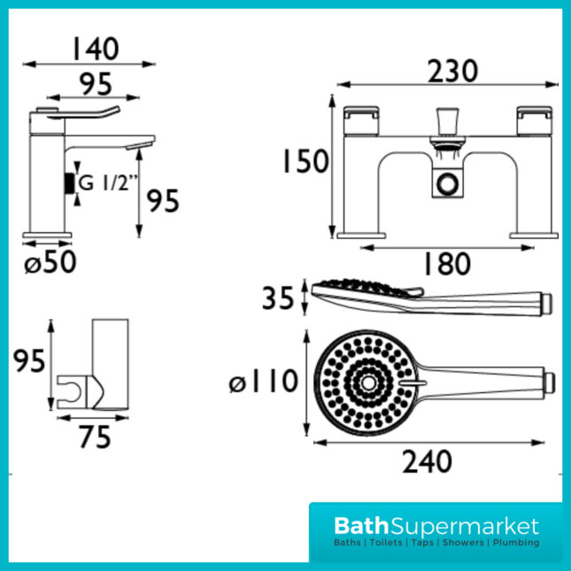Bristan Saffron Polished Chrome Loop Lever Handle Bath Shower Mixer Tap