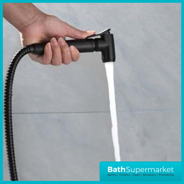 Sognare Matt Black Round Douche Shower Handset Flexi Hose Holder & Outlet Elbow Mixer Kit