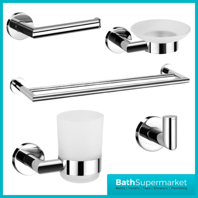 Sognare Como Round Chrome Wall Mounted Bathroom Rail Holder Toilet Accessories Set