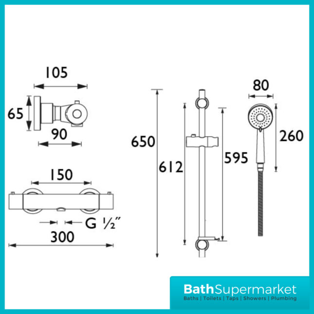 Bristan Frenzy Chrome Thermostatic Bar Shower With Multi Function Handset Kit