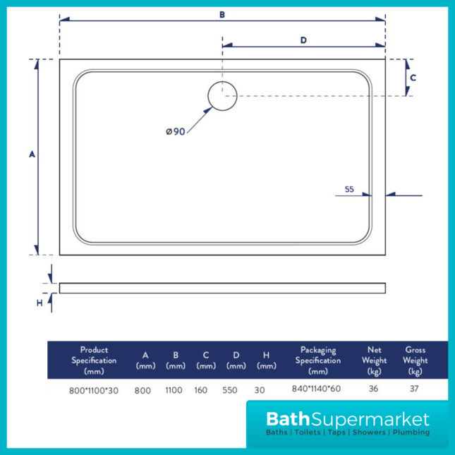 Shires Rectangular Shower Tray 1000 X 800