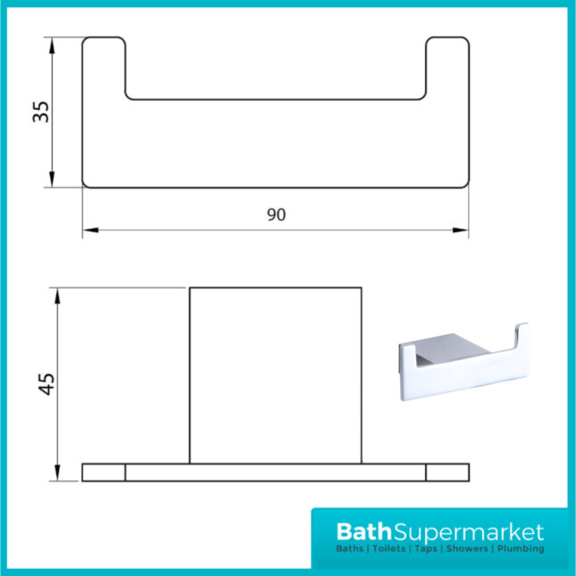 Sognare Como Curved Square Chrome Wall Mounted Bathroom Rail Holder Hook Accessories