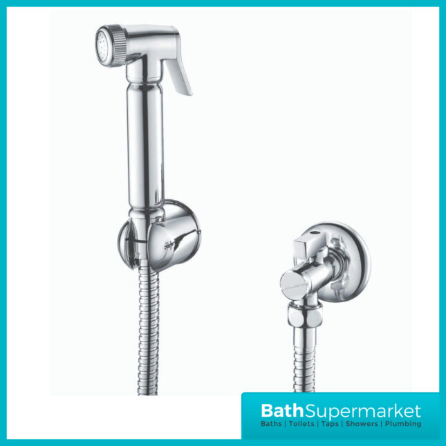 Sognare Chrome Round Douche Shower Handset Flexi Hose Holder & Outlet Elbow