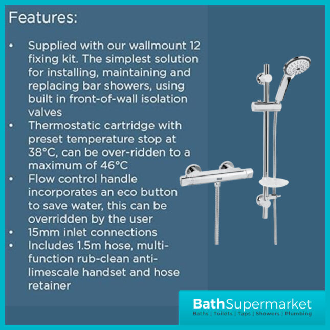 Bristan Artisan Chrome Thermostatic Bar Valve Multi Function Riser Rail Handset Shower - Image 8
