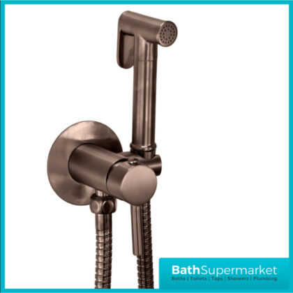 Sognare Brushed Bronze Round Douche Shower Handset Flexi Hose Holder & Outlet Elbow Mixer Kit