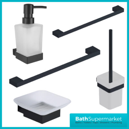 Sognare Como Curved Square Matt Black Bathroom Wall Mounted Toilet Holder Accessories Set