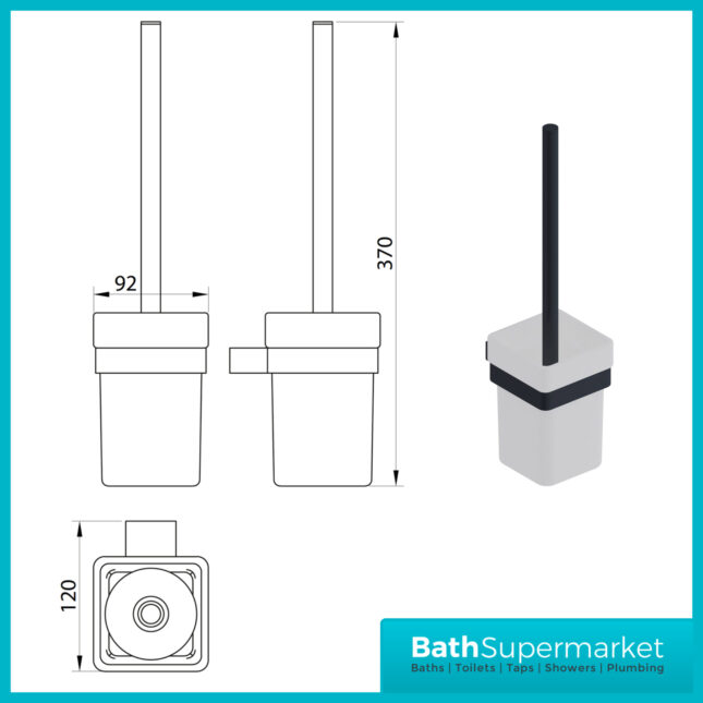 Sognare Como Curved Square Matt Black Bathroom Wall Mounted Toilet Holder Accessories Set