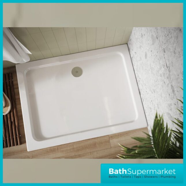Shires White Rectangular Slim Height Shower Tray With Chrome Waste 1700mm x Various Widths