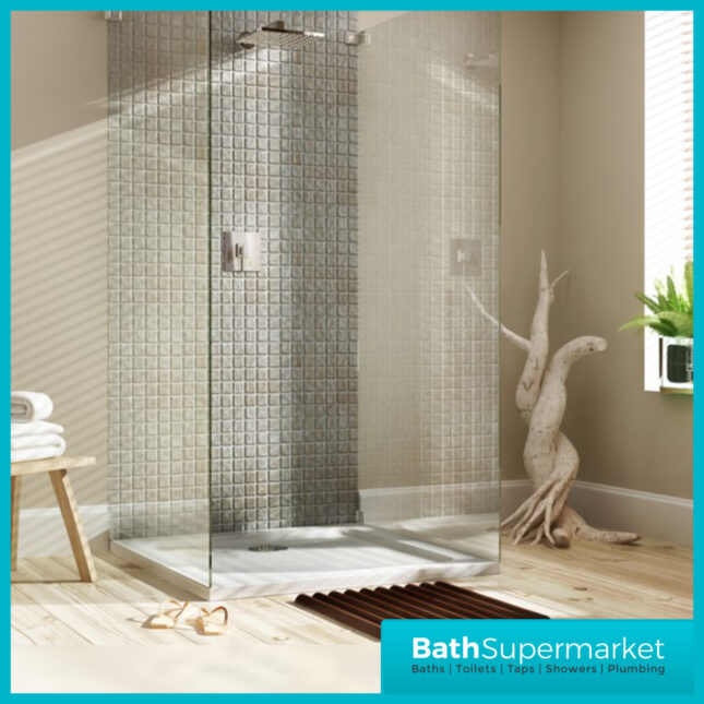 Shires White Rectangular Slim Height Shower Tray With Chrome Waste 1700mm x Various Widths
