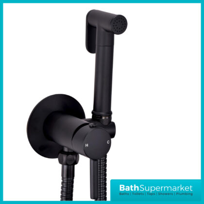 Sognare Matt Black Round Douche Shower Handset Flexi Hose Holder & Outlet Elbow Mixer Kit