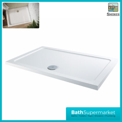 Shires White Rectangular Slim Height Shower Tray With Chrome Waste 1600mm x Various Widths