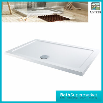 Shires White Rectangular Slim Height Shower Tray With Chrome Waste 1700mm x Various Widths