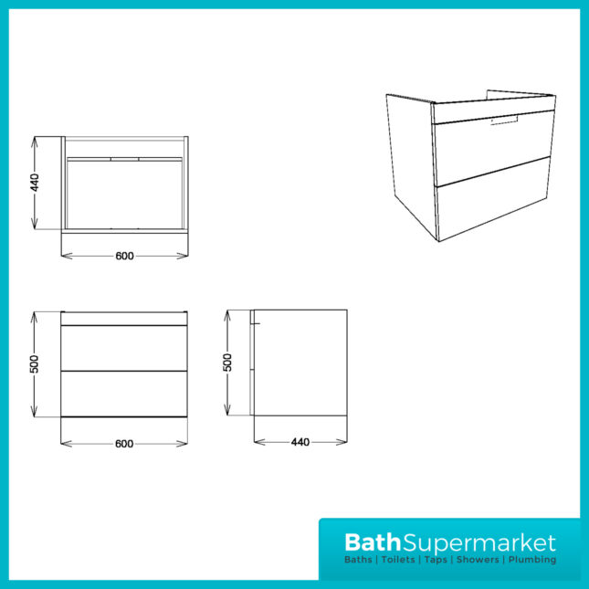 Sognare Aubrey Oak Wood 2 Drawer Vanity Unit 600mm & Basin - Choice Of Handle Colour
