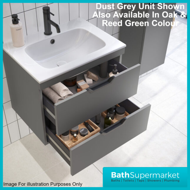 Sognare Aubrey Oak 2 Drawer Vanity Unit Cabinet 600mm With Basin