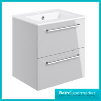 AquaVolere Viola Grey Gloss Wall Hung 2 Drawer Vanity Unit 510mm & Basin