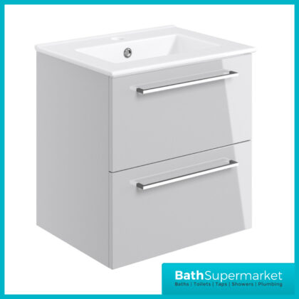 AquaVolere Viola Grey Gloss Wall Hung 2 Drawer Vanity Unit 510mm & Basin