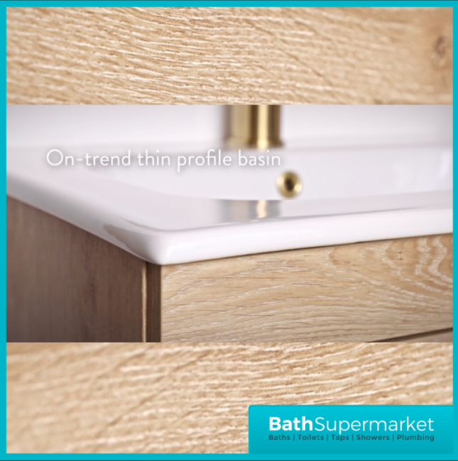Sognare Aurora Oak Wood 2 Drawer Vanity Unit 600mm & Basin - Choice Of Handle Colour