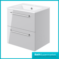 AquaVolere Viola Grey Gloss Wall Hung 2 Drawer Vanity Unit 510mm & Basin
