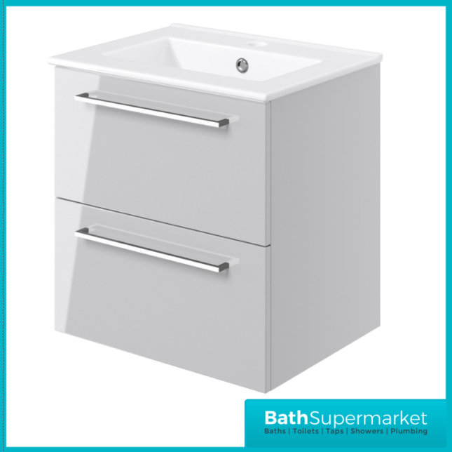 AquaVolere Viola Grey Gloss Wall Hung 2 Drawer Vanity Unit 510mm & Basin