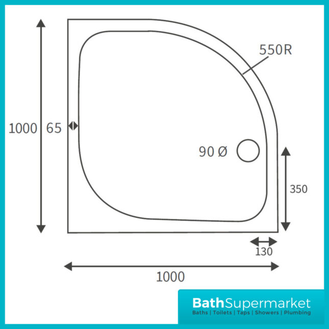 AquaVolere 45mm Low Profile Quadrant Shower Tray 1000mm & Waste