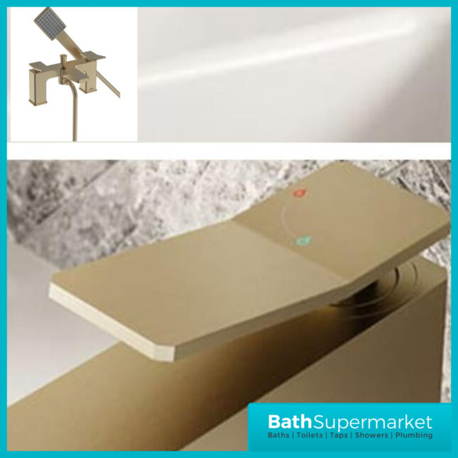 Bristan Tangram Brushed Brass Bath Shower Mixer Tap With Wall Bracket Handset Kit