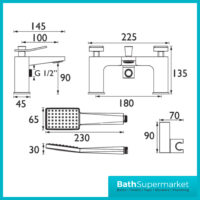 Bristan Tangram Brushed Brass Bath Shower Mixer Tap With Wall Bracket Handset Kit