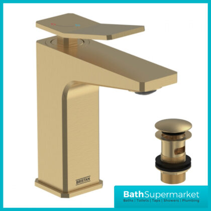 Tangram Brushed Brass Eco Start Basin Mixer With Clicker Waste
