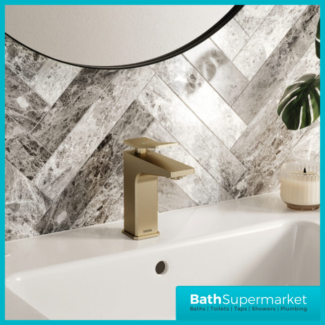 Tangram Brushed Brass Eco Start Basin Mixer With Clicker Waste