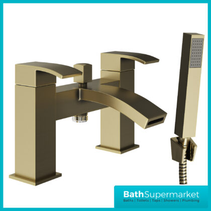 Kinlen Descent Brushed Brass Square Deck Mounted Bath Shower Mixer Tap