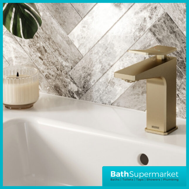 Tangram Brushed Brass Eco Start Basin Mixer With Clicker Waste