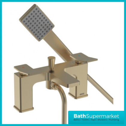 Bristan Tangram Brushed Brass Bath Shower Mixer Tap With Wall Bracket Handset Kit