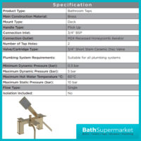 Bristan Tangram Brushed Brass Bath Shower Mixer Tap With Wall Bracket Handset Kit