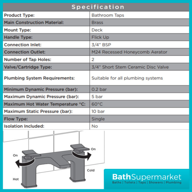 Bristan Tangram Brushed Brass Deck Mounted Bath Filler Tap - Image 5