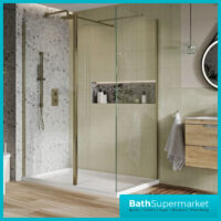 Sognare Brushed Brass Effect Shower Cubicle Enclosure Wetroom Flipper 8mm Glass Screen