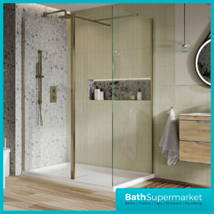 Sognare Brushed Brass Effect Shower Cubicle Enclosure Wetroom Flipper 8mm Glass Screen