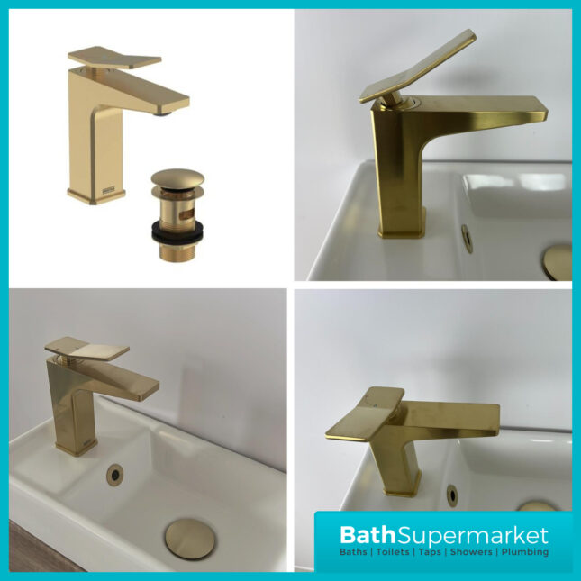 Tangram Brushed Brass Mono Eco Start Basin Mixer Tap With Clicker Waste