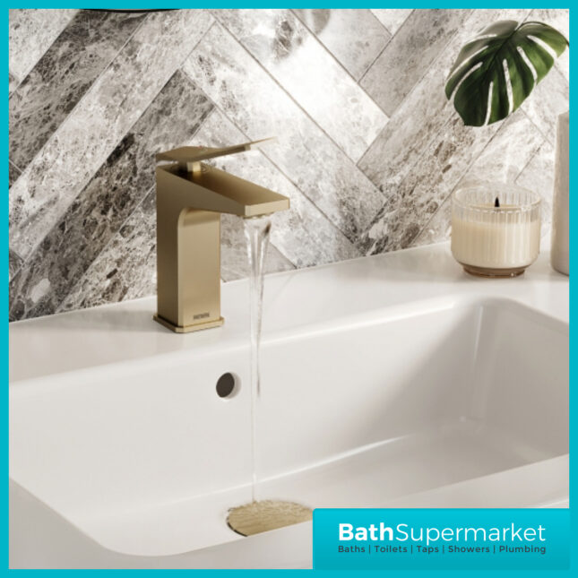 Tangram Brushed Brass Mono Eco Start Basin Mixer Tap With Clicker Waste