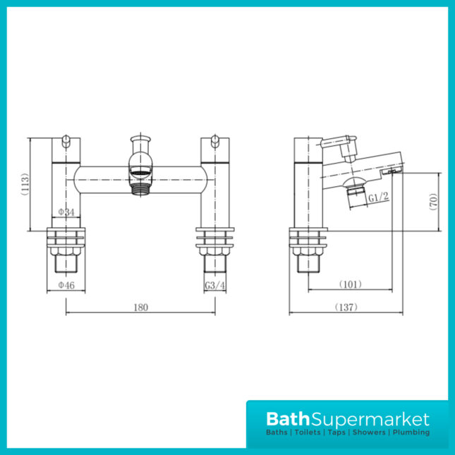 Juke Premier Brushed Brass Round Deck Mounted Bath Shower Mixer Tap