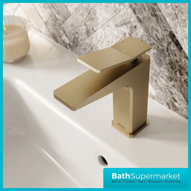 Tangram Brushed Brass Mono Eco Start Basin Mixer Tap With Clicker Waste