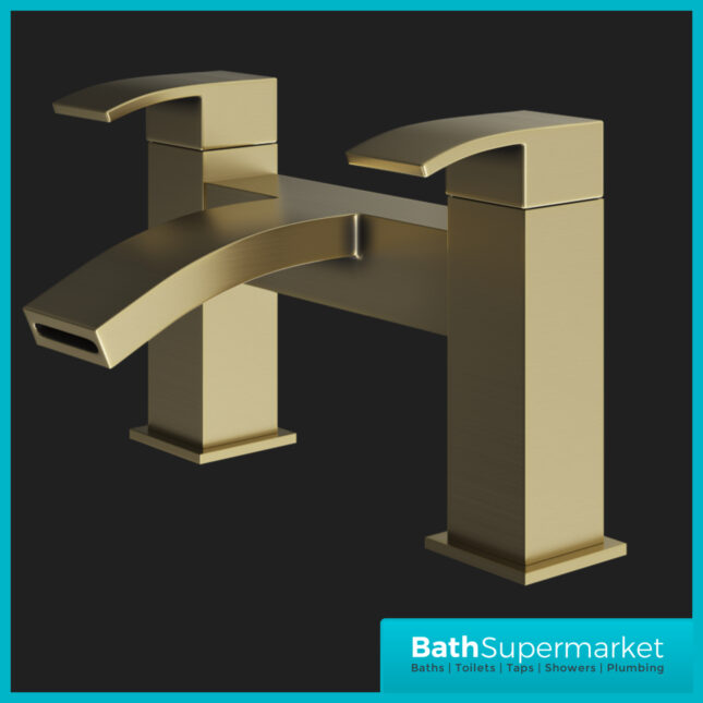 Kinlin Descent Brushed Brass Square Deck Mounted Bath Filler Tap - Image 3