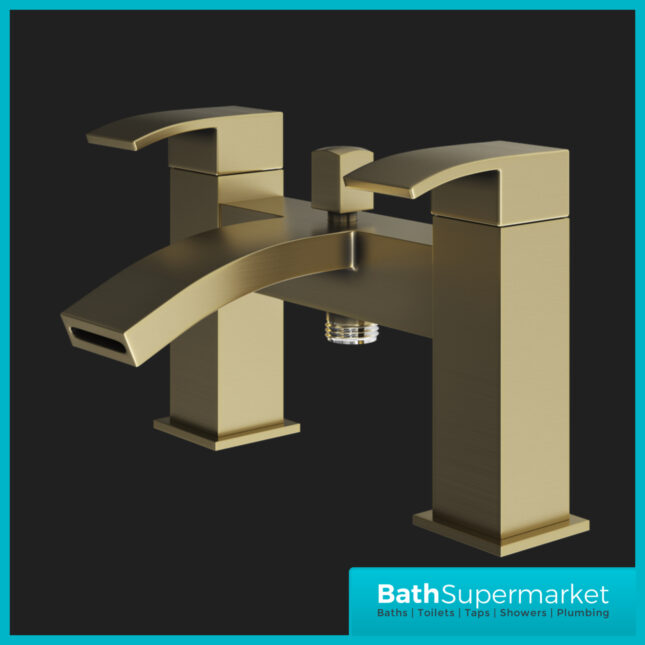 Kinlin Descent Brushed Brass Square Deck Mounted Bath Shower Mixer Tap