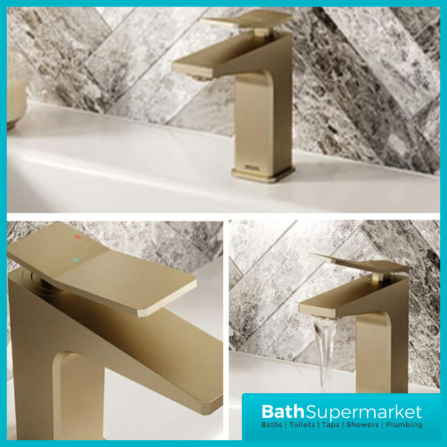 Tangram Brushed Brass Mono Eco Start Basin Mixer Tap With Clicker Waste